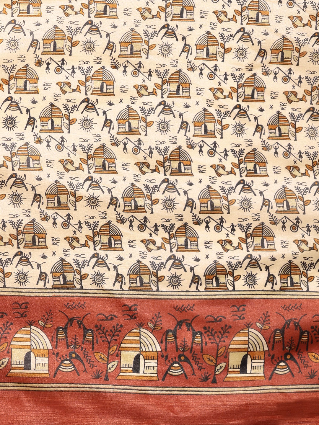 Tribal Inspired Printed Bhagalpuri Saree with Animal and Stick Figurines