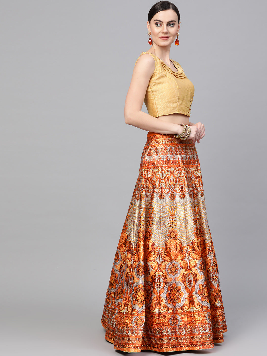 Digital Print Lehenga with Banarasi Dupatta and Embroidered Blouse