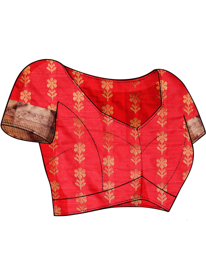 Red Banarasi Silk Saree with Copper Weaving & Contrast Border