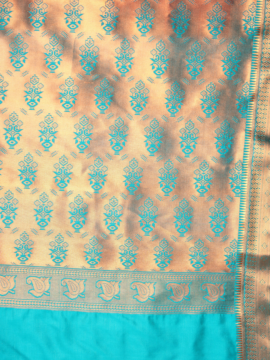 Red Banarasi Silk Saree with Copper Weaving & Contrast Border