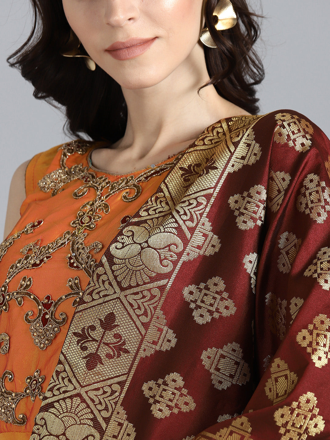 Embroidered Flared Suit with Banarasi dupatta