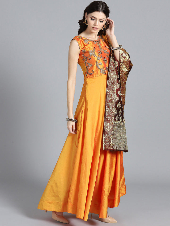 Embroidered Flared Suit with Banarasi dupatta