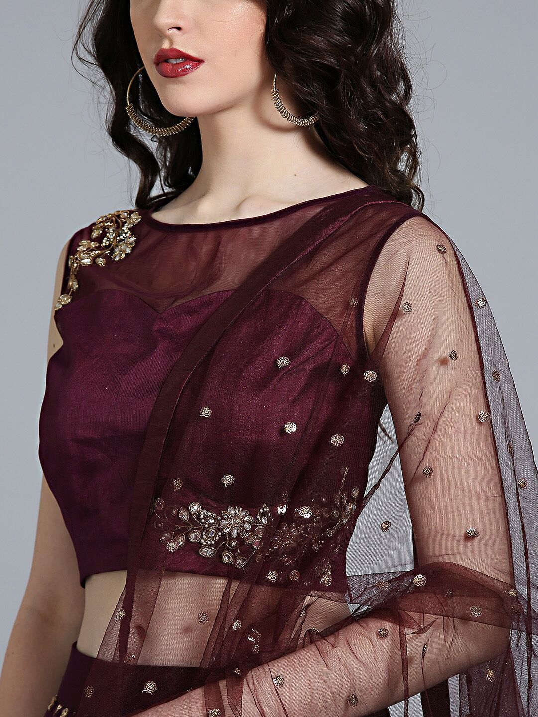 Resham Chikankari Lehenga with Kundan Embellished Crop Top