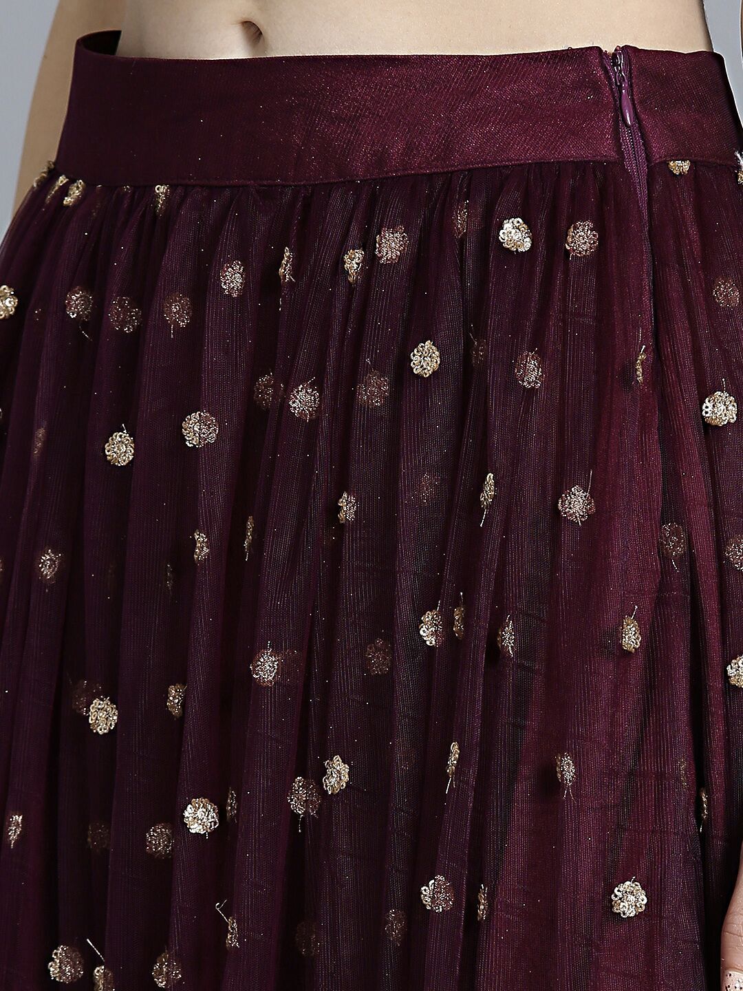Resham Chikankari Lehenga with Kundan Embellished Crop Top