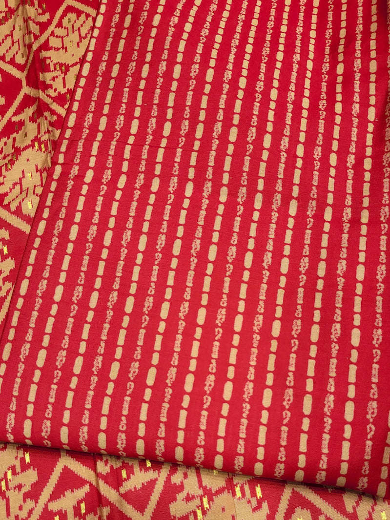 Ikat Animal Print Dress Material with Sequin Embelished Neckline & Flowy Chiffon Dupatta