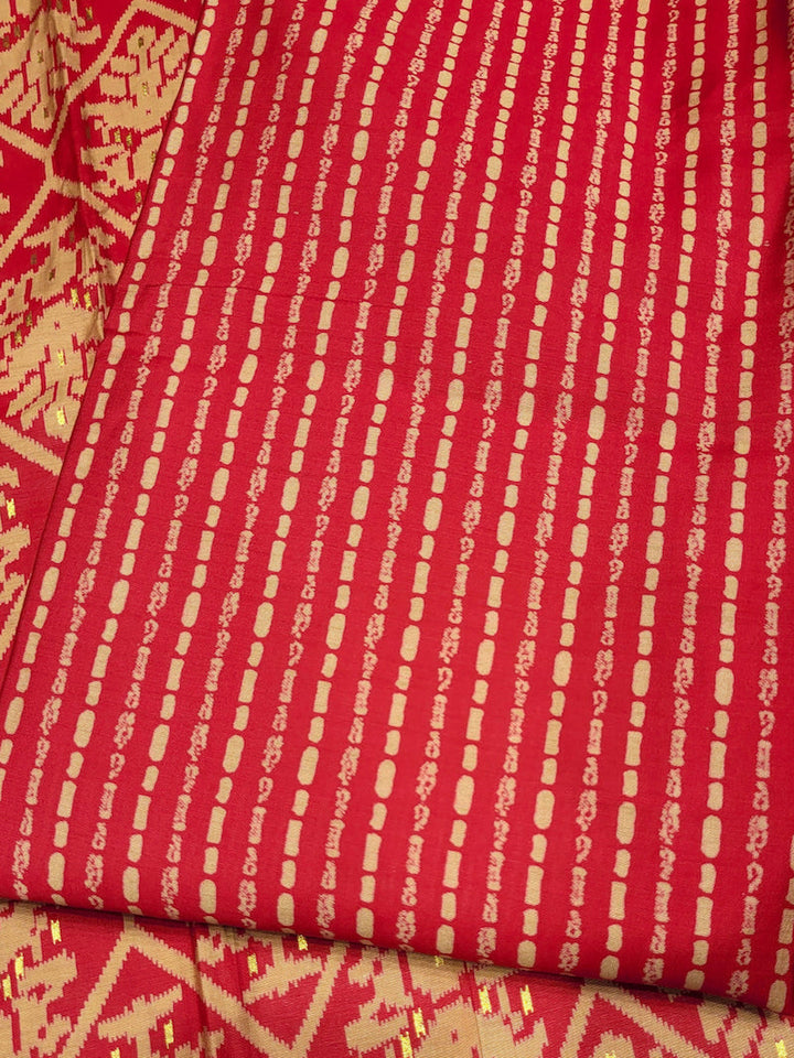 Ikat Animal Print Dress Material with Sequin Embelished Neckline & Flowy Chiffon Dupatta