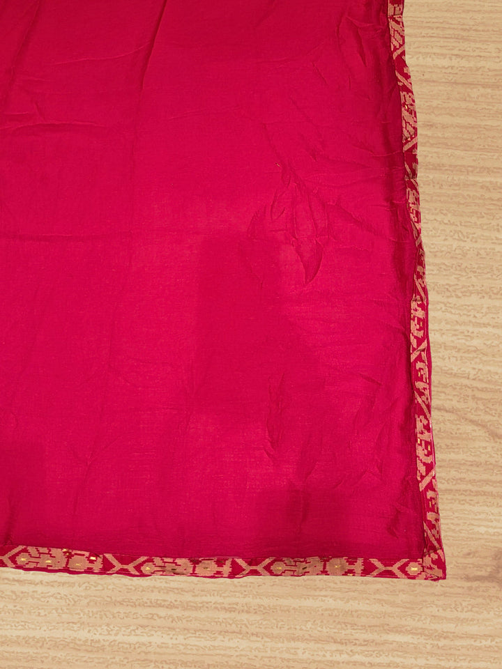 Ikat Animal Print Dress Material with Sequin Embelished Neckline & Flowy Chiffon Dupatta