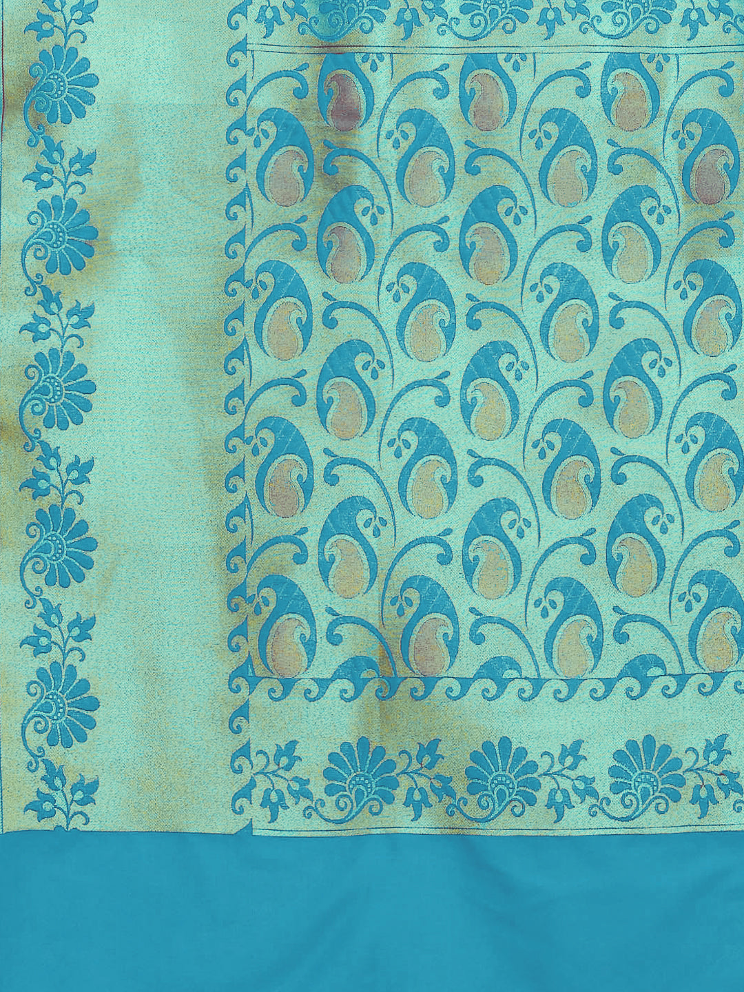 Turquoise H&loom Banarasi Wedding Silk Saree With Gold Zari Weaving