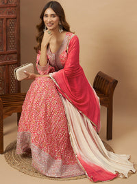 Chhabra 555 Crepe Silk Alia-Style Digital Print Pleated Gown with Zari Embroidery & Ombre Dupatta