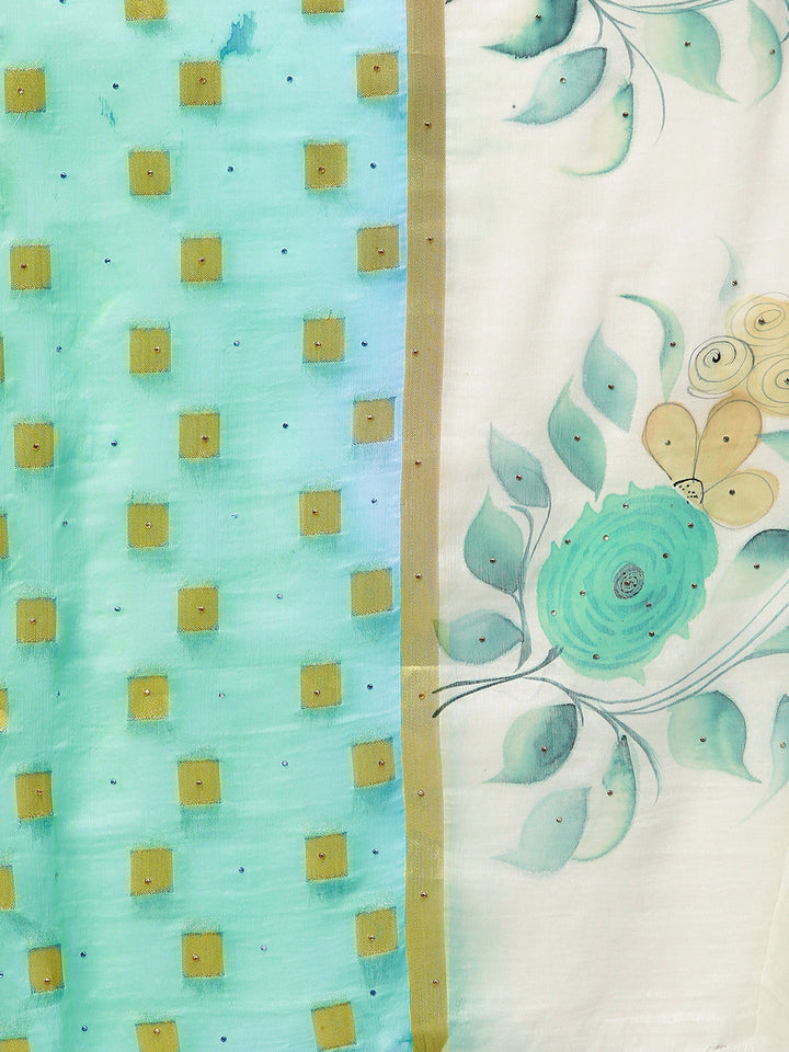Ombre Chiffon Saree with Floral Print and Crystal Embellishment