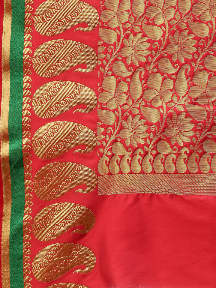Bengali Style Zari Woven Chanderi Saree with Multicolor Borders