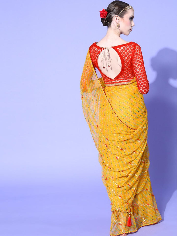 Jaipuri Traditional Leheriya Print Embroidered Georgette Saree