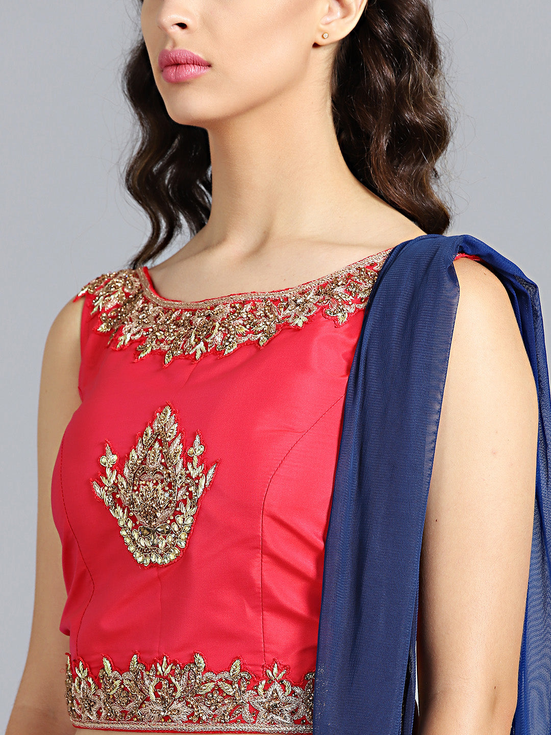 Colorblocked Hand Embroidered Foil Print Lehenga Choli