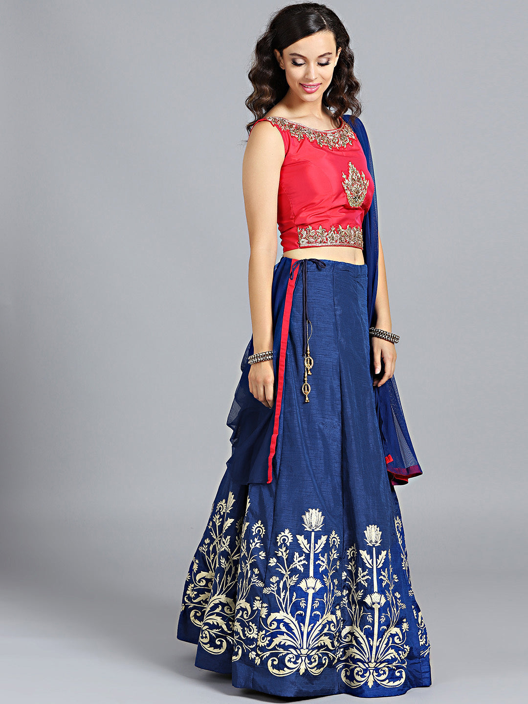 Colorblocked Hand Embroidered Foil Print Lehenga Choli
