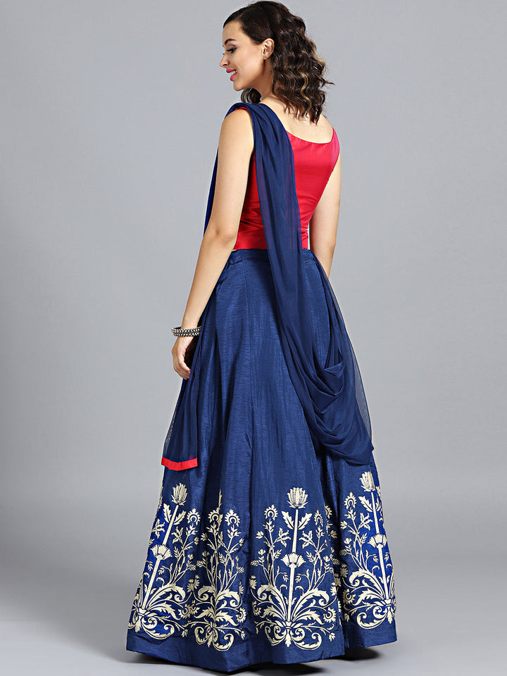 Colorblocked Hand Embroidered Foil Print Lehenga Choli