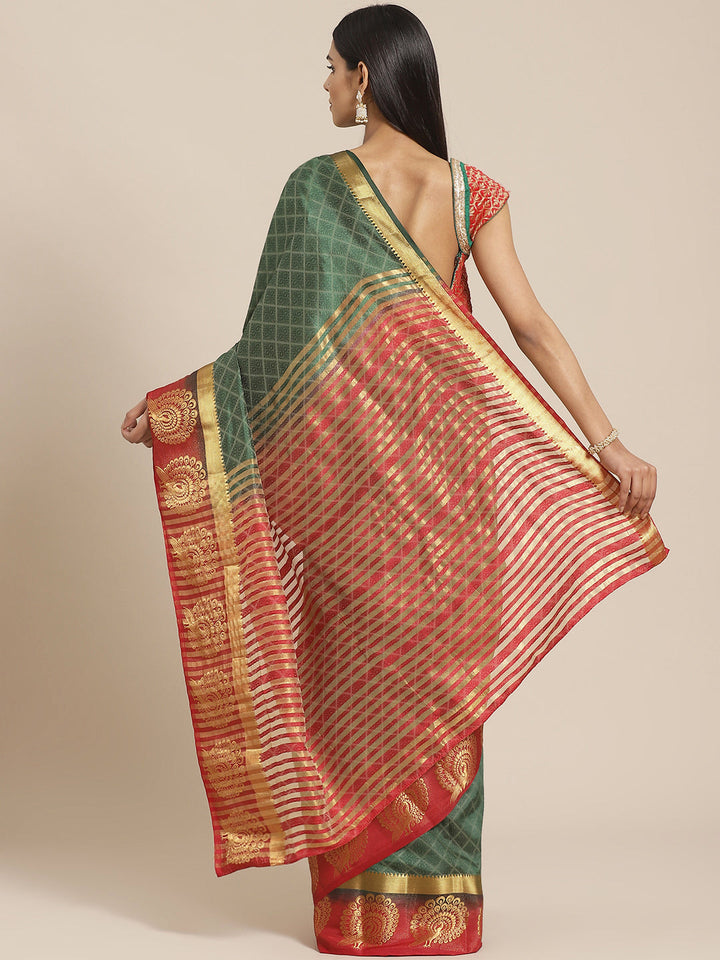 Traditional Banarasi Saree with Contrast peacock motif woven border
