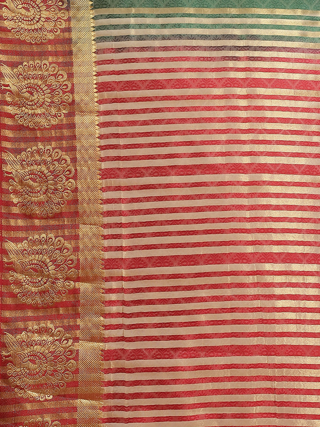 Traditional Banarasi Saree with Contrast peacock motif woven border