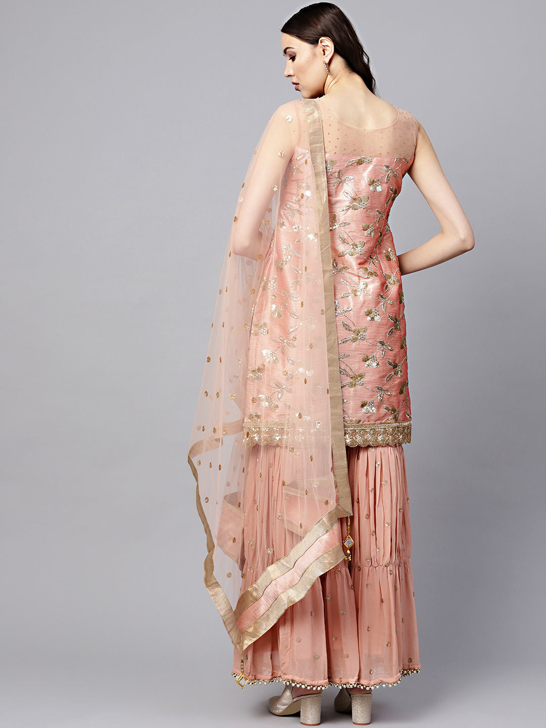 Kurta Sharara Set with Zari Sequin Embroidery