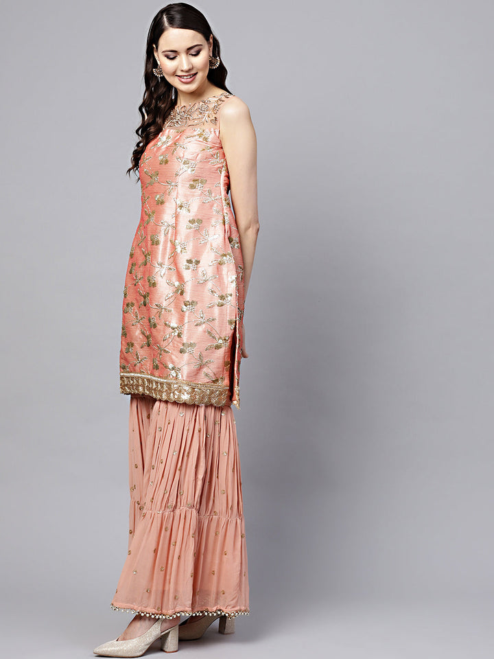Kurta Sharara Set with Zari Sequin Embroidery