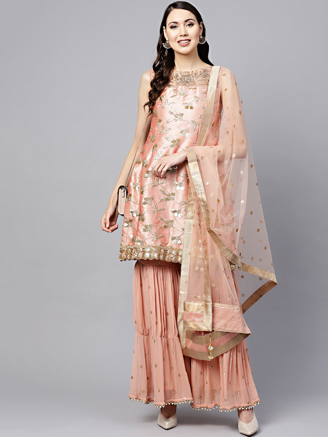 Kurta Sharara Set with Zari Sequin Embroidery