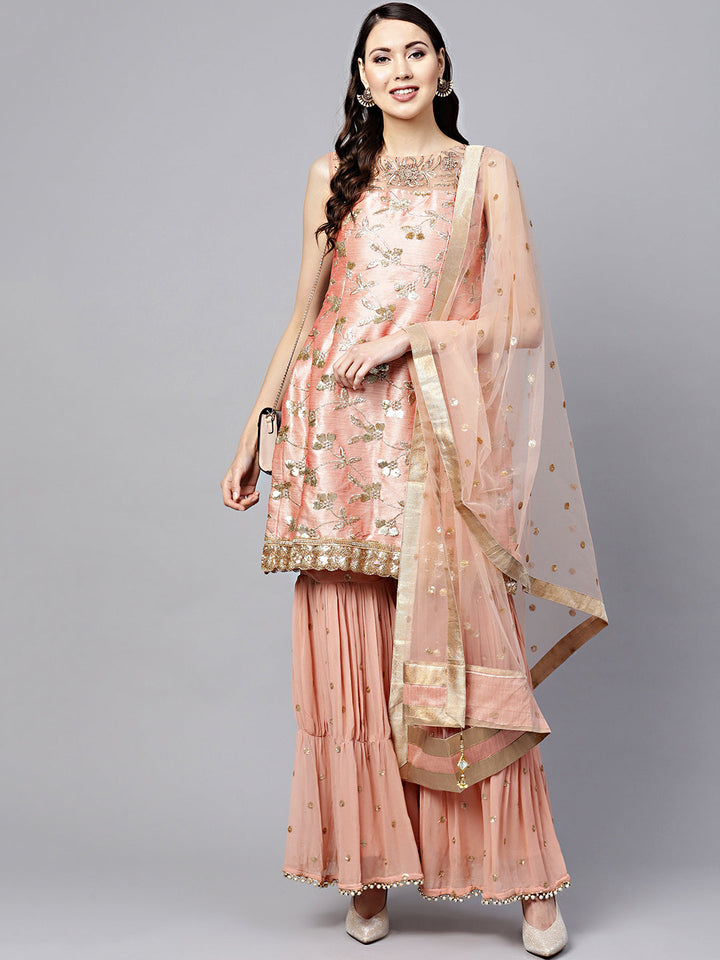 Kurta Sharara Set with Zari Sequin Embroidery