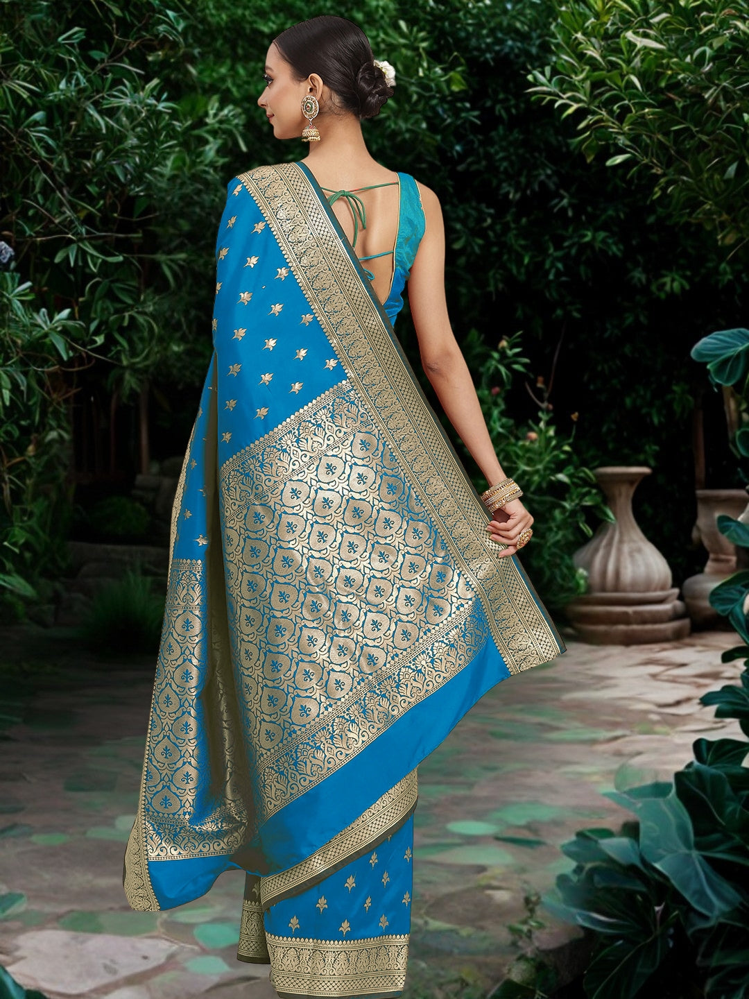 Mysore Handloom Silk Saree with Zari Woven Ethnic Tropical Motifs
