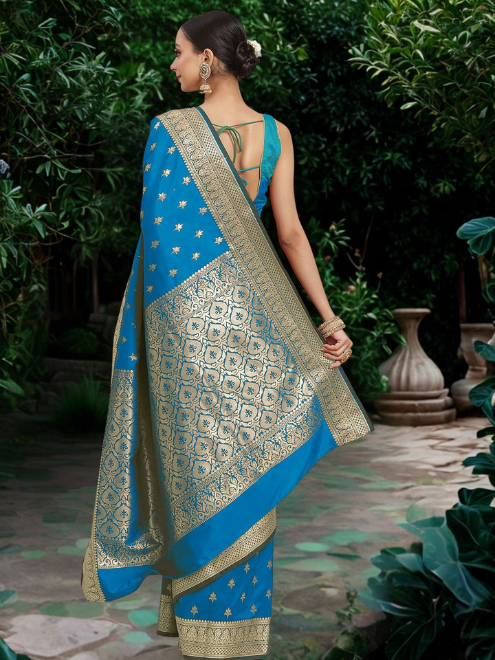 Mysore Handloom Silk Saree with Zari Woven Ethnic Tropical Motifs