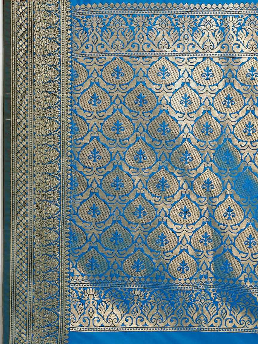Mysore Handloom Silk Saree with Zari Woven Ethnic Tropical Motifs