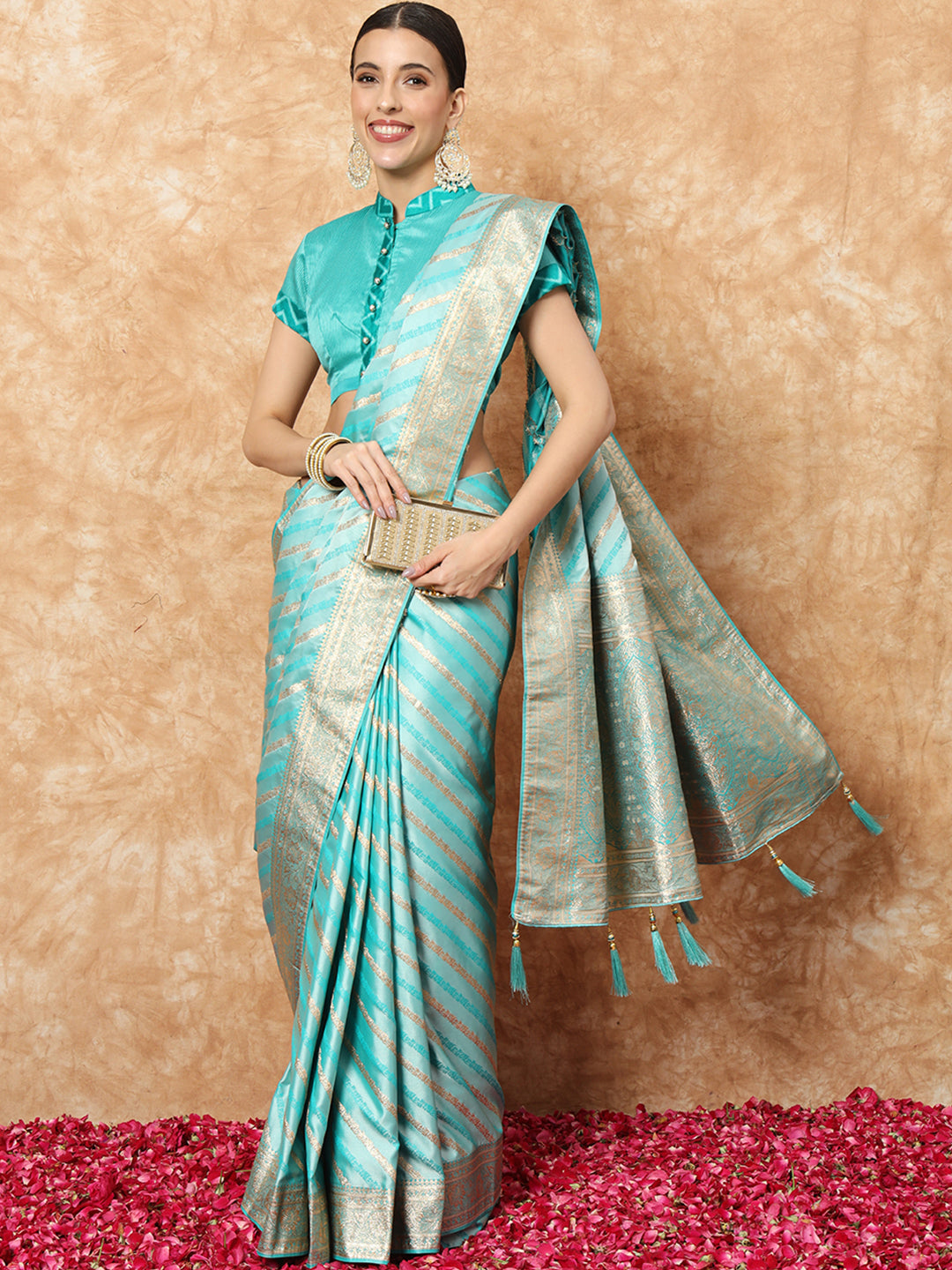 Chhabra 555 Handloom Banarasi Silk Saree with Resham & Zari weaving Stripes