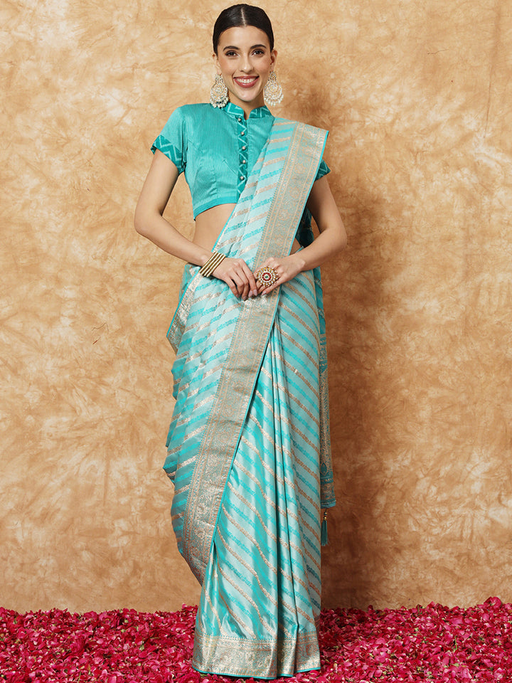 Handloom Banarasi Silk Saree with Resham & Zari weaving Stripes