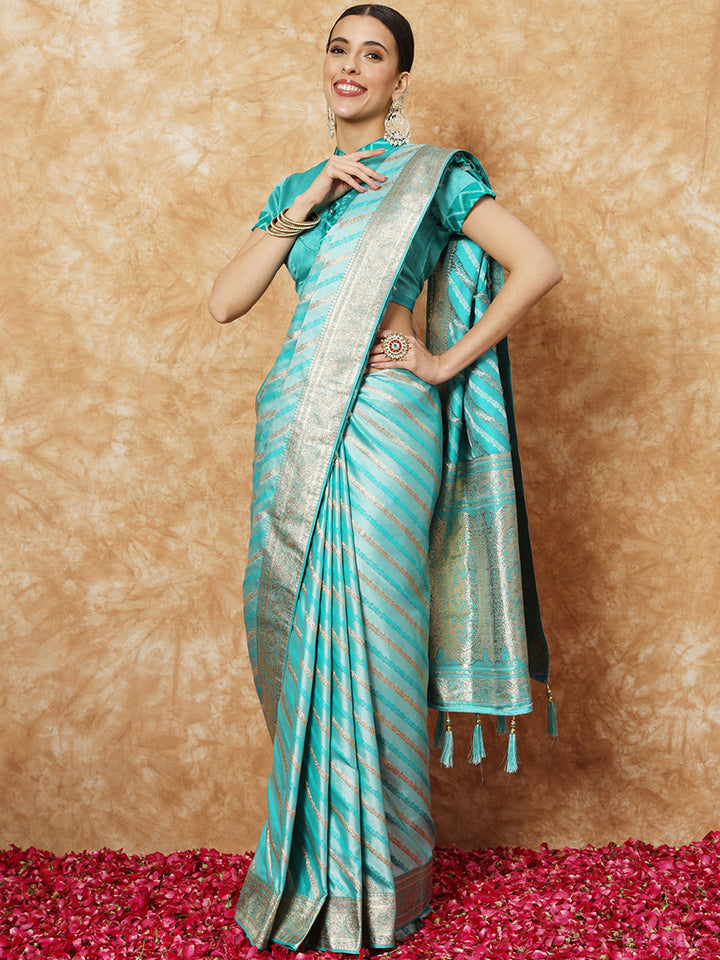 Handloom Banarasi Silk Saree with Resham & Zari weaving Stripes