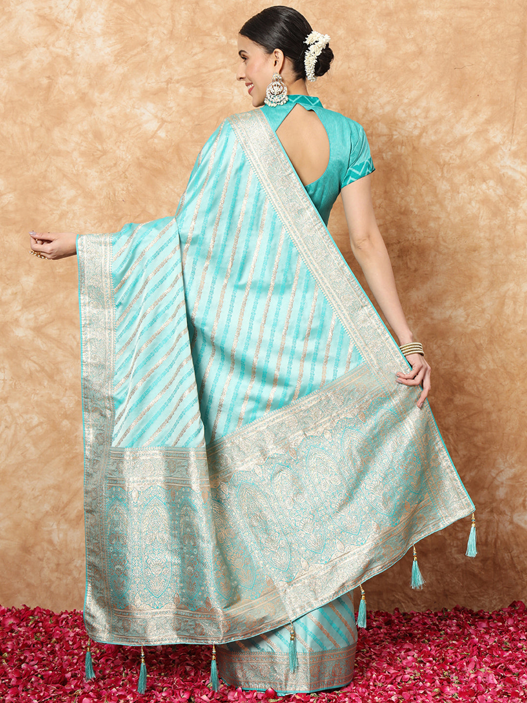 Handloom Banarasi Silk Saree with Resham & Zari weaving Stripes