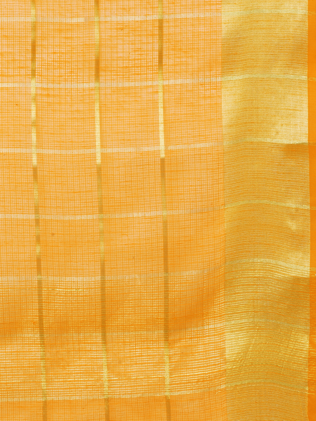Yellow Chanderi Silk Kota saree with intricate Zari weaving in a striped pattern Saree