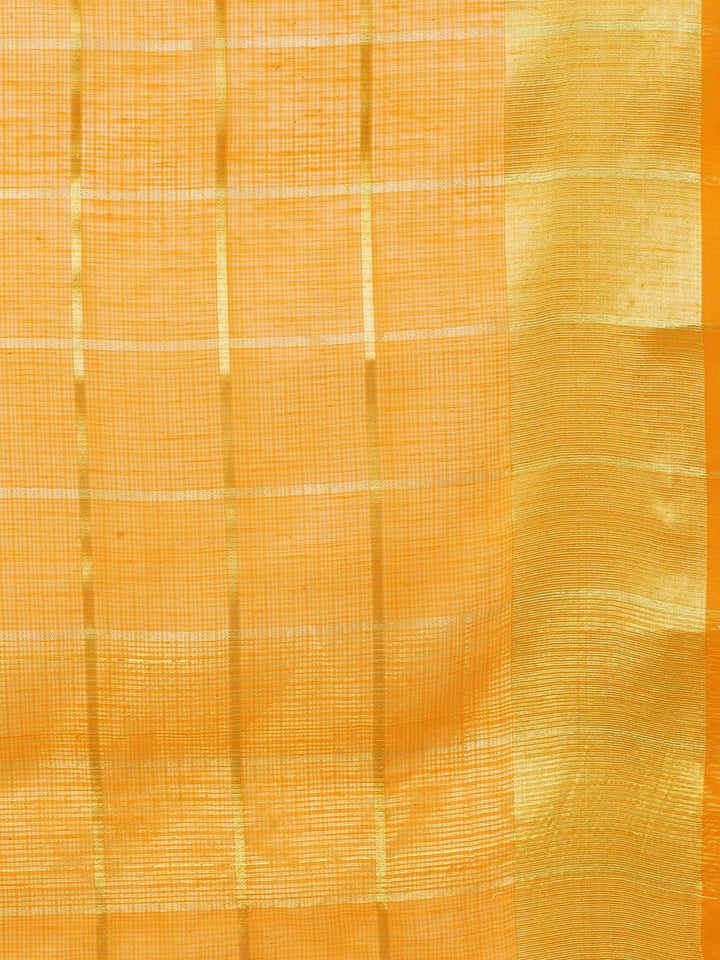 Yellow Chanderi Silk Kota saree with intricate Zari weaving in a striped pattern Saree