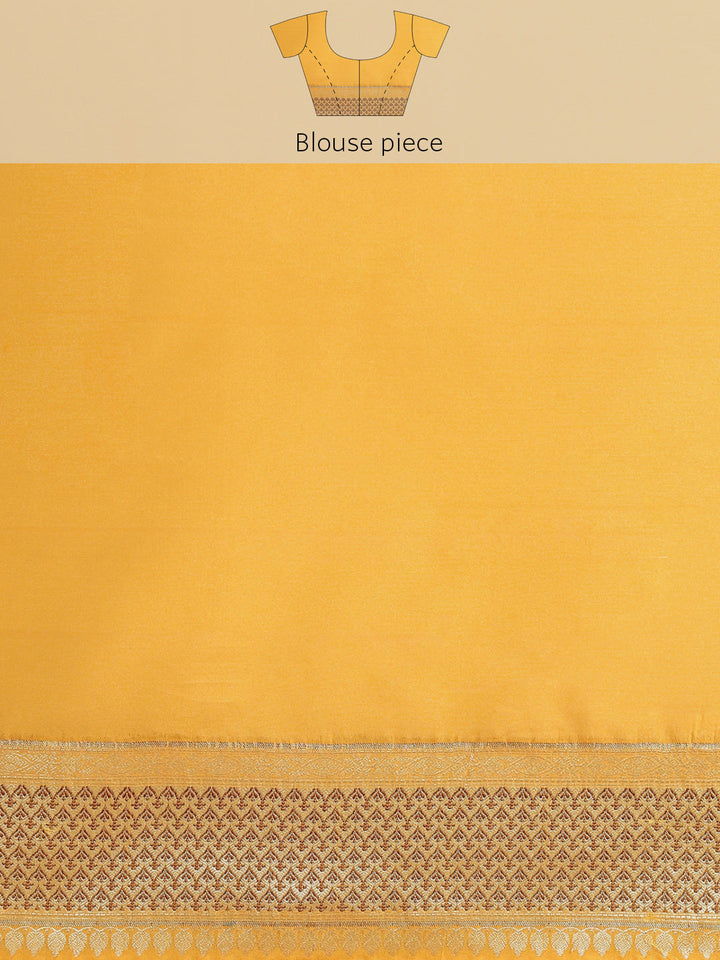 Yellow Banarasi Geometric Resham & Zari Woven Silk Saree