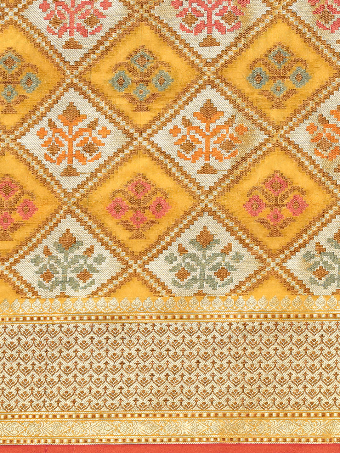 Yellow Banarasi Geometric Resham & Zari Woven Silk Saree