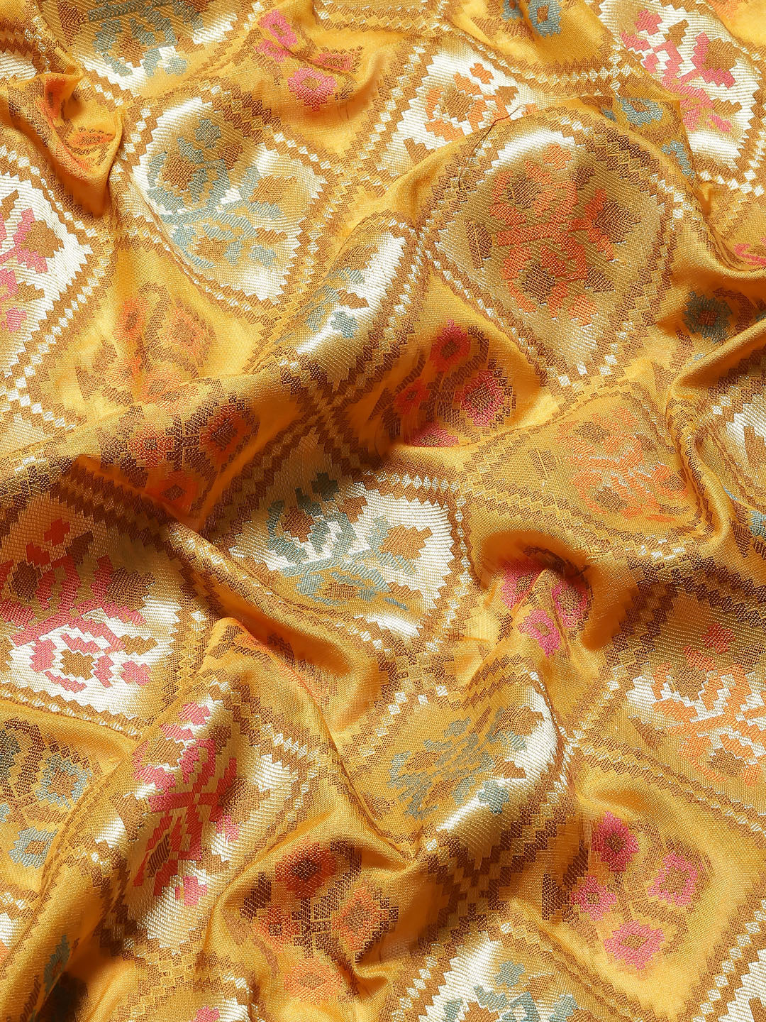 Yellow Banarasi Geometric Resham & Zari Woven Silk Saree