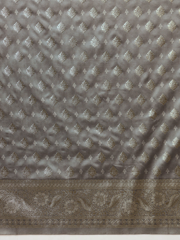 Grey Resham & Zari Woven Traditional Silk Banarasi Saree