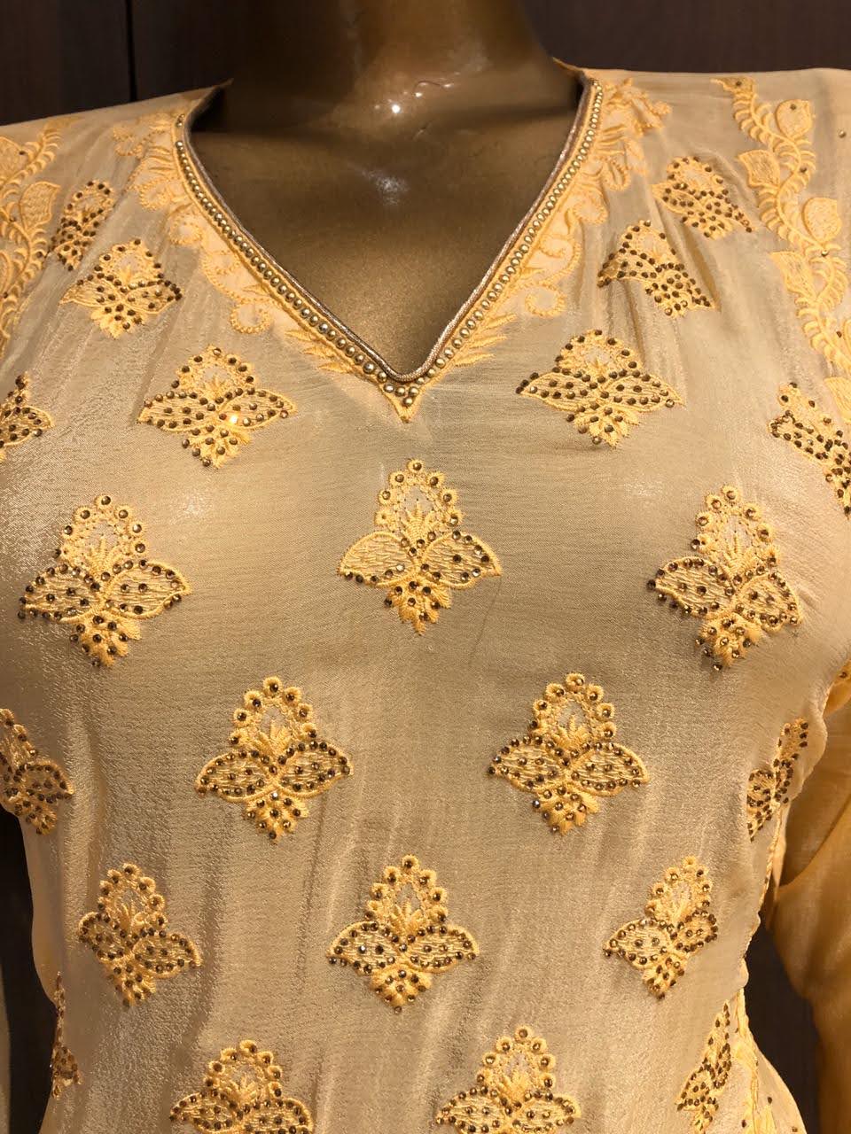 Crepe Silk Dress Material with Embroidery sequence Work and Chiffon Dupatta