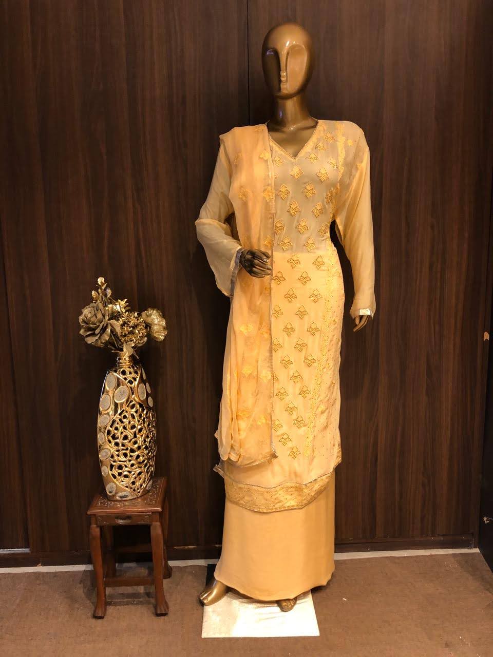 Crepe Silk Embroidery Dress Material with sequence Work and chiffon dupatta