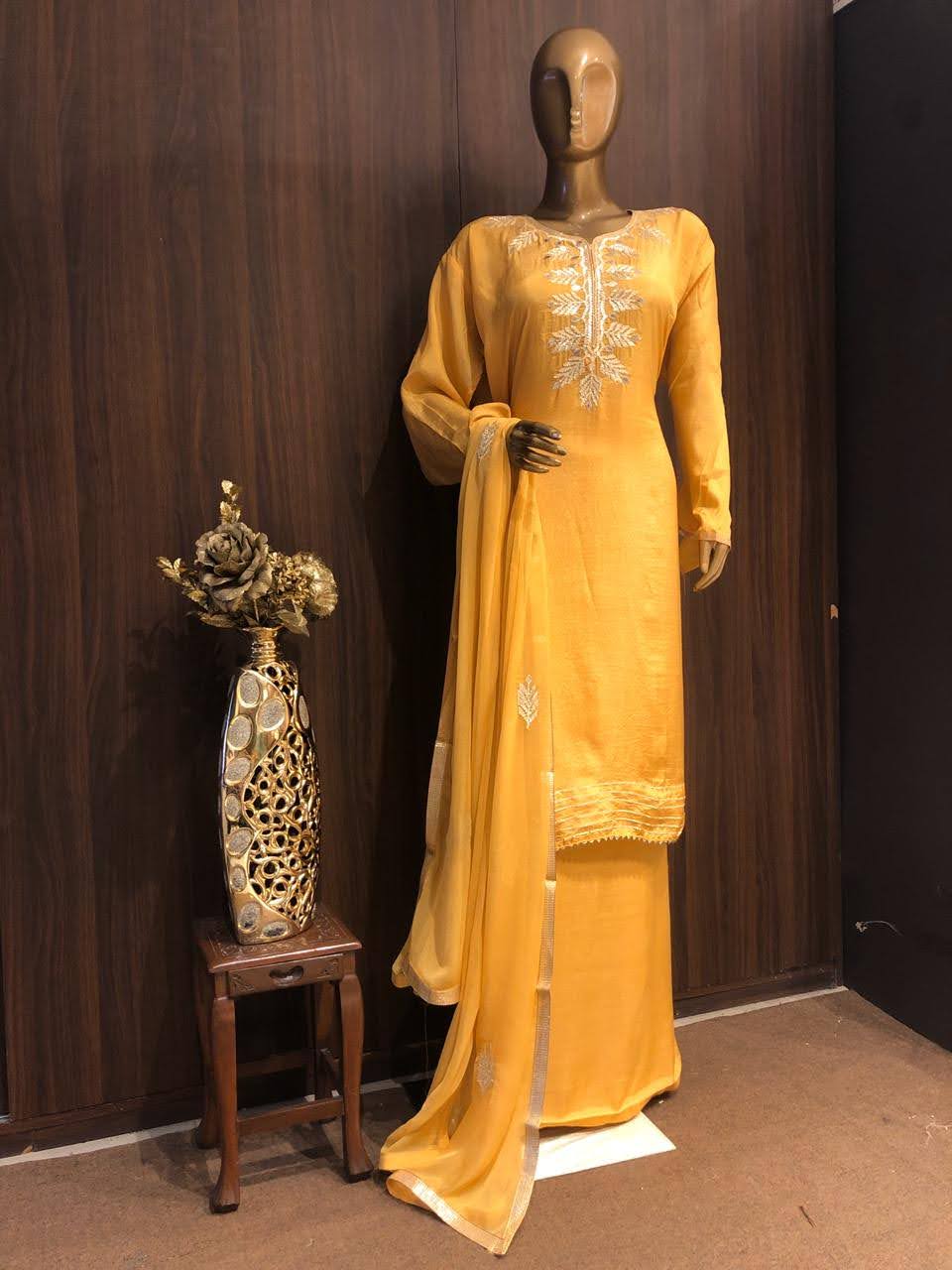 Satin Silk Dress Material with Gota-patti work