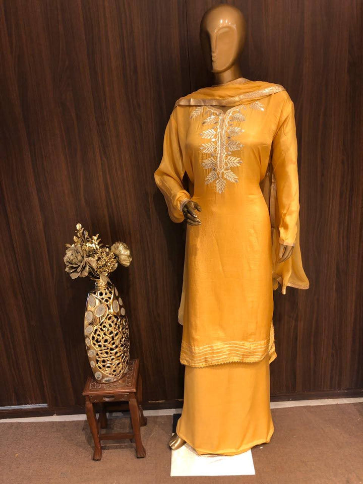 Satin Silk Dress Material with Gota-patti work