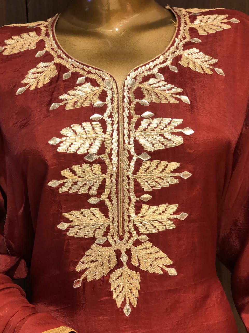 Satin Silk Dress Material with Gota Patti Work and  chiffon Dupatta