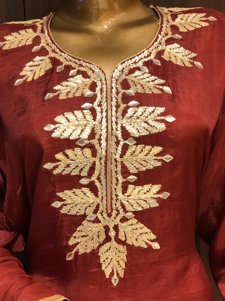 Satin Silk Dress Material with Gota Patti Work and  chiffon Dupatta
