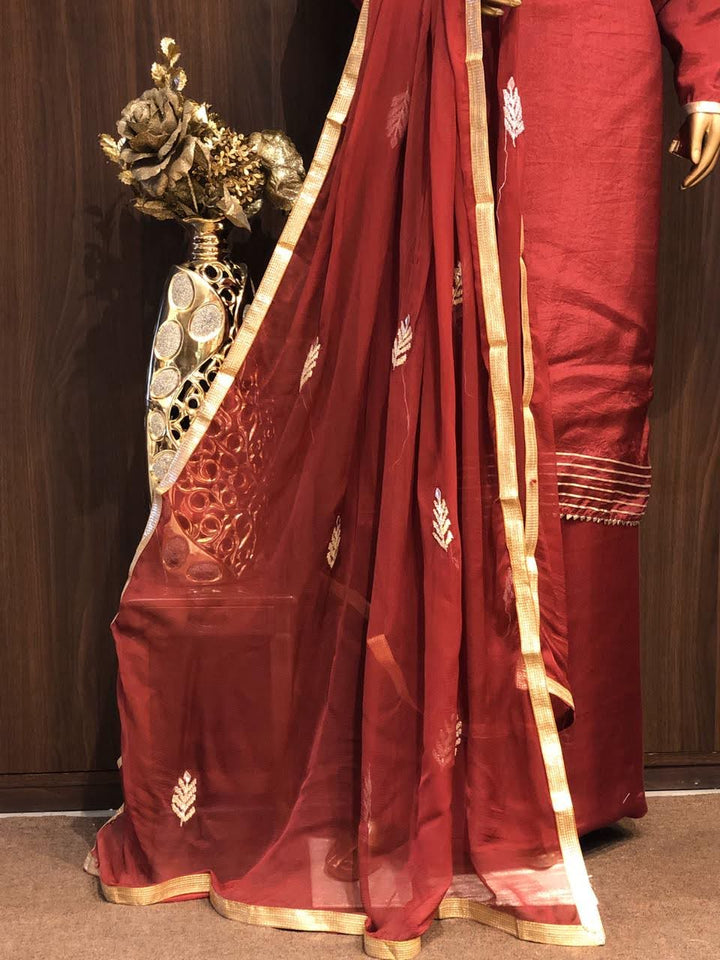 Satin Silk Dress Material with Gota Patti Work and  chiffon Dupatta