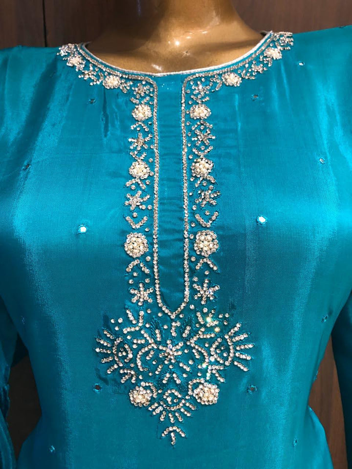 Crape Garkan Work Dress Material with nazneen Dupatta
