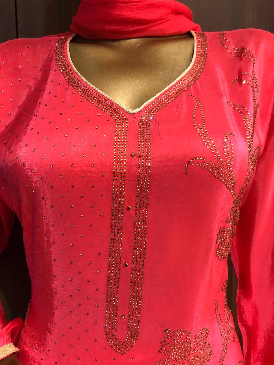 Crape Dress Material with sequence Work and nazneen Dupatta