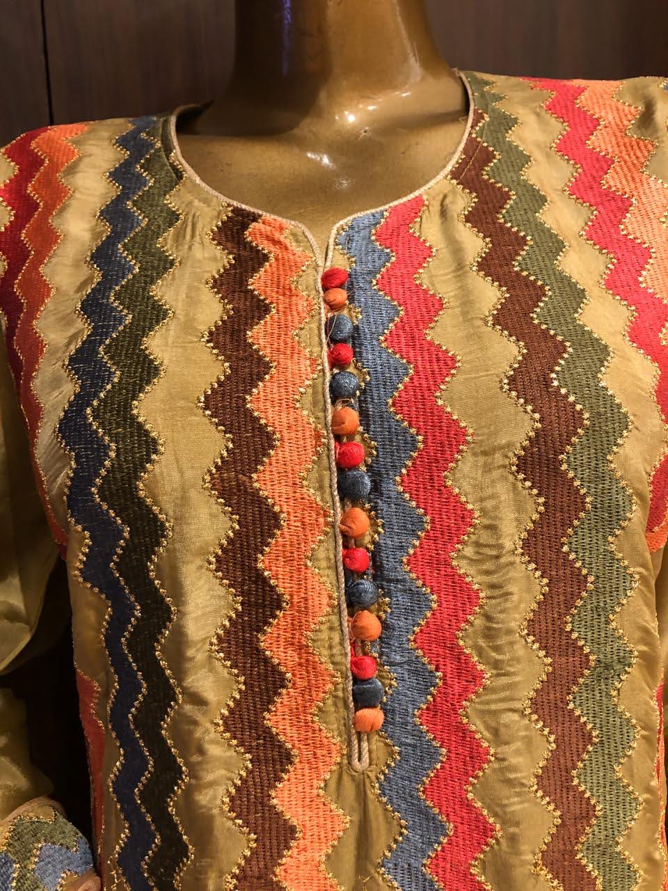 Cotton Multi Colour Dress Material with Resham Work