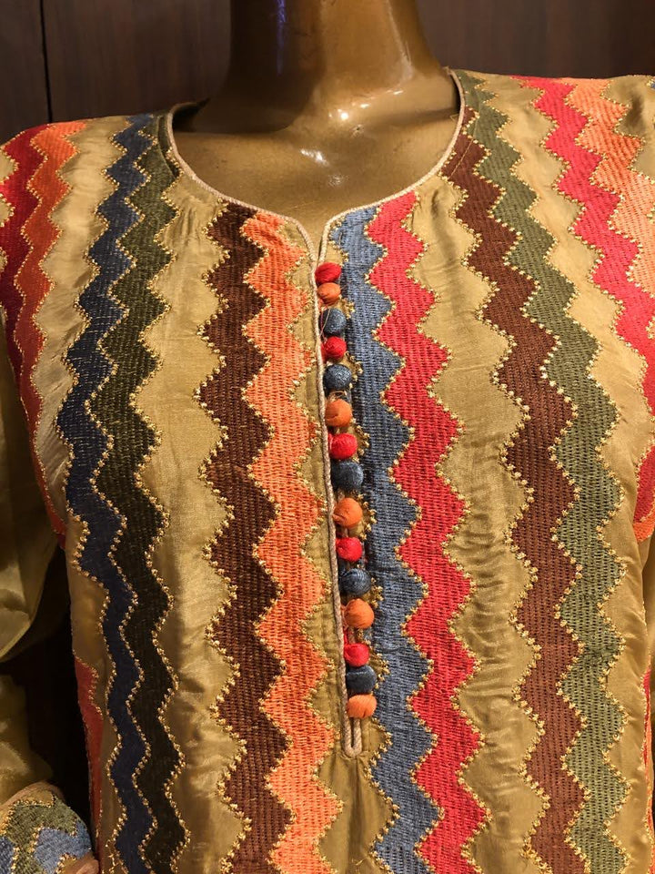 Cotton Multi Colour Dress Material with Resham Work