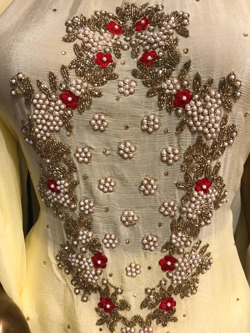 Chiffon Dress Material with Embroidery and zari Work with Pure Chiffon Dupatta